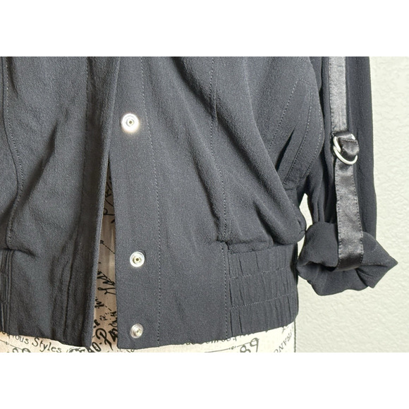 Helmut Lang Size SP Blaze Black Crepe Bomber Jacket Snap Front D Ring Sleeves - Picture 6 of 11